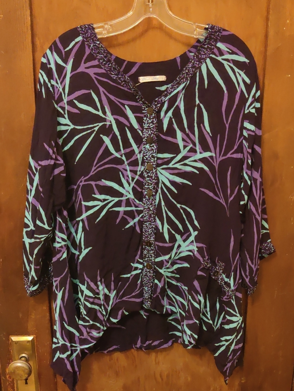 Purple Floral Leaf Print Wrap Top